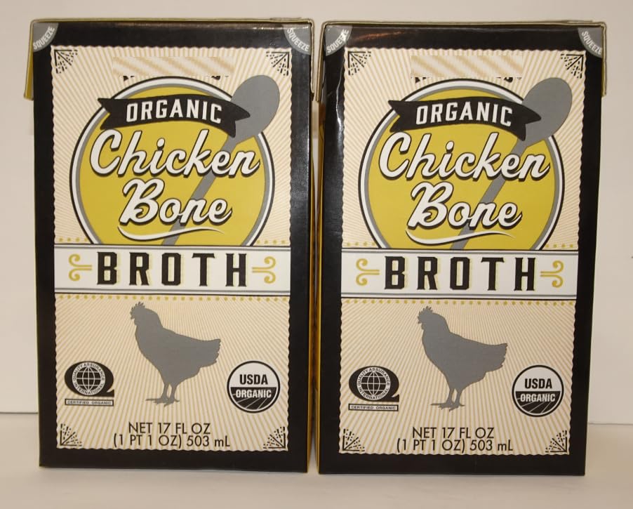 Trader Joe Organic Chicken Bone Broth 17fl oz 503ml (Two Boxes)