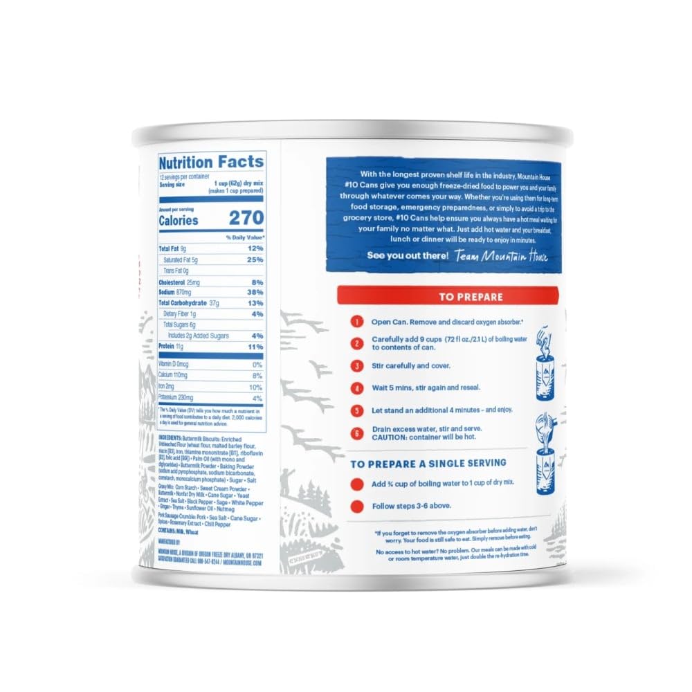 Mountain House Biscuits & Gravy & Freezedried Food For Camping,12 Servings, 30Year Shelflife