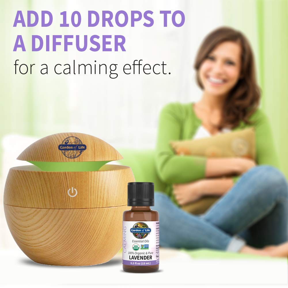 Garden Of Life Essential Oil, Lavender 0.5 Fl Oz (15 Ml), 100% Usda Organic & Pure, Clean, Undiluted & Non-Gmo - For Diffuser, A