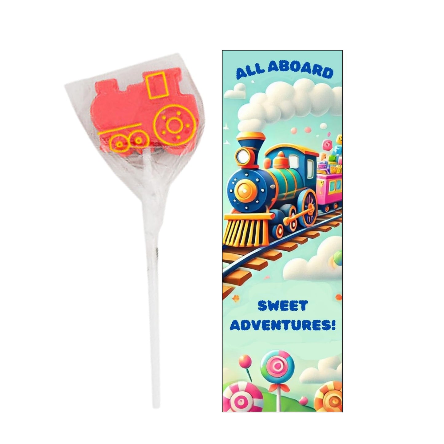 12 Train Party Favors - Lollipops with Bookmarks | Train Birthday Goodie Bags