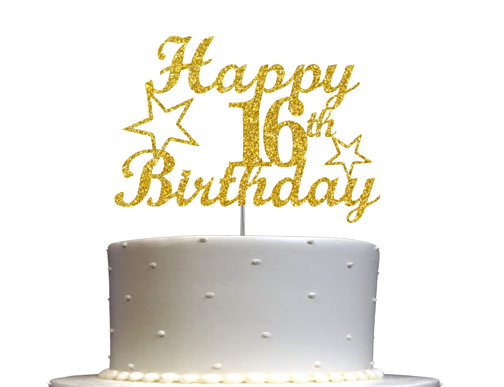 16 Birthday Cake Topper Gold Glitter, Party Decoration Ideas, Premium Quality, Sturdy Doubled Sided Glitter, Acrylic Stick. Made