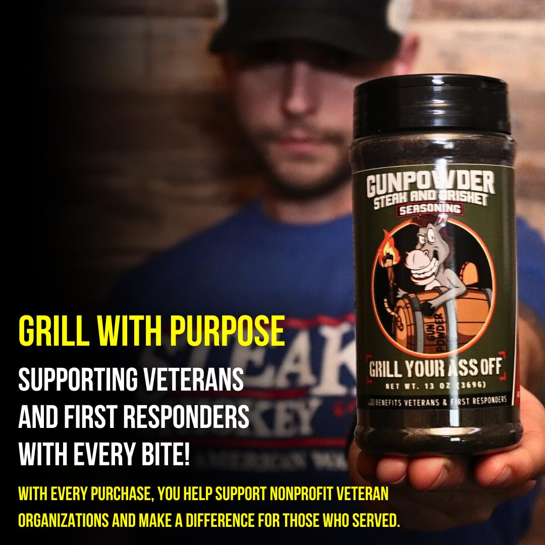 Grill Your Ass Off  powder Seasoning, 13oz BBQ Seasoning, MSG & Gluten-Free, USA Made, Activated Charcoal for Brisket, Ribs & Chicken