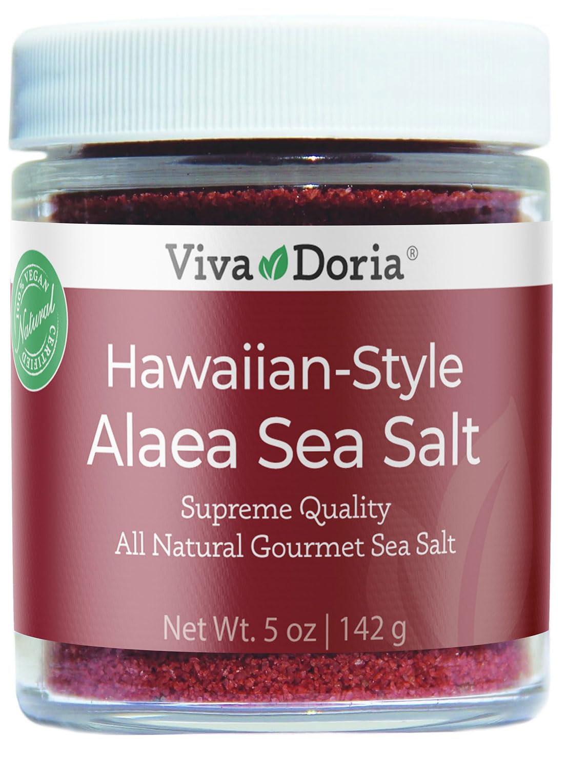 Viva Doria Hawaiian Red Alaea Sea Salt, Fine Grain, 5 Oz Glass Jar