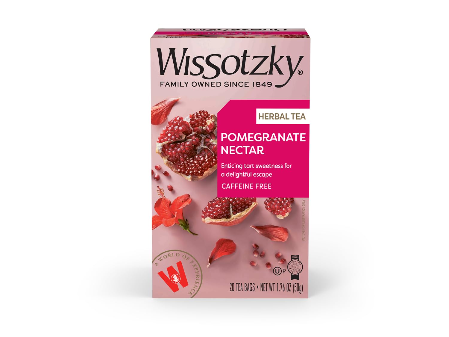 Wissotzky Pomegranate Herbal Tea - Caffeine Free, Antioxidant Rich - 20 Tea Bags, Model 603741001130