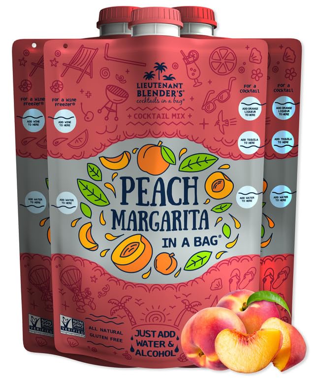 Lt. Blender Peach Margarita Mix - Non-GMO Cocktail Mix - Makes 1/2 Gallon - Pack of 3