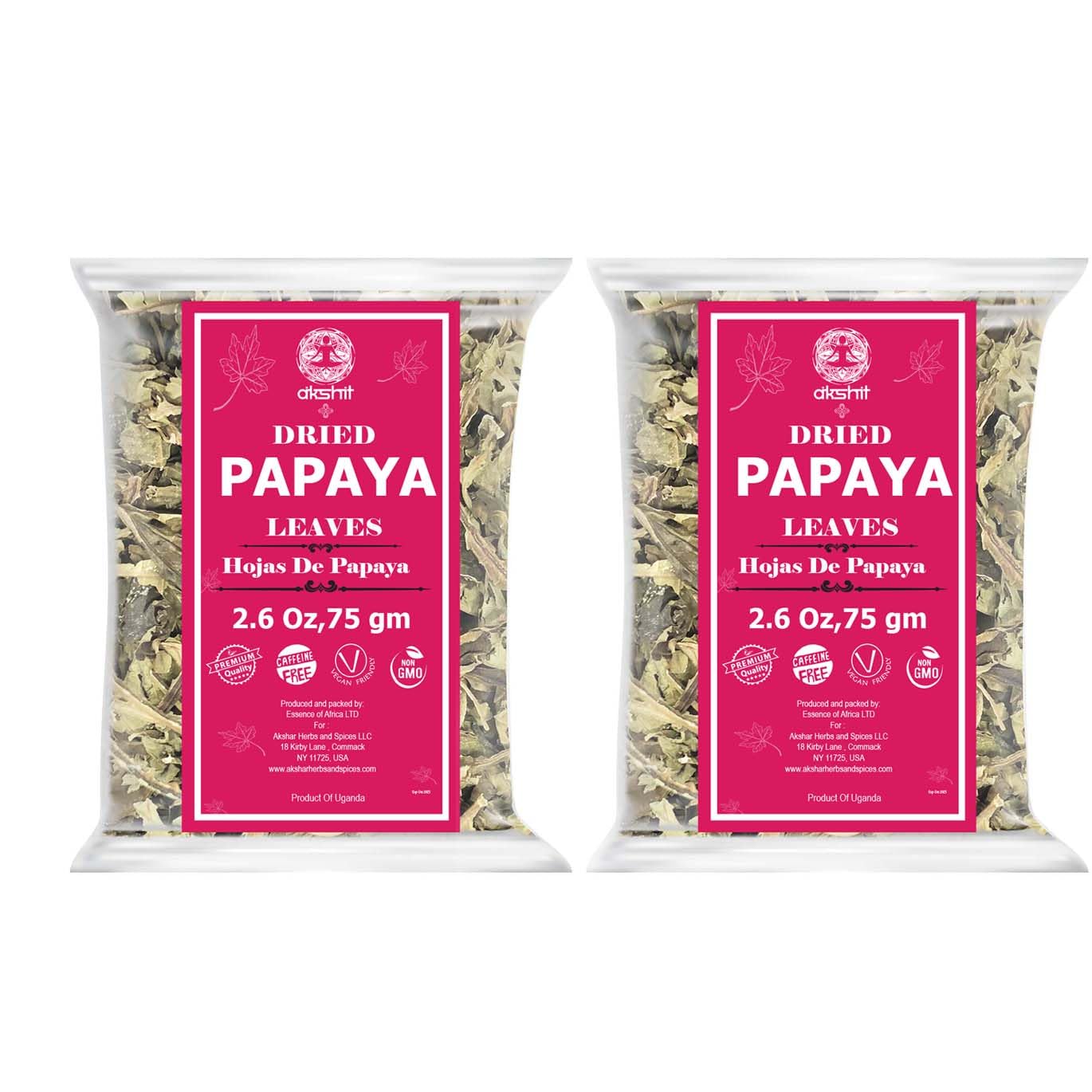 Akshit Organic Papaya Leaves Tea, 5.2 oz, Dried Fresh Green Papaya Leaf, Caffeine-Free, Sugar-Free, Pack of 2