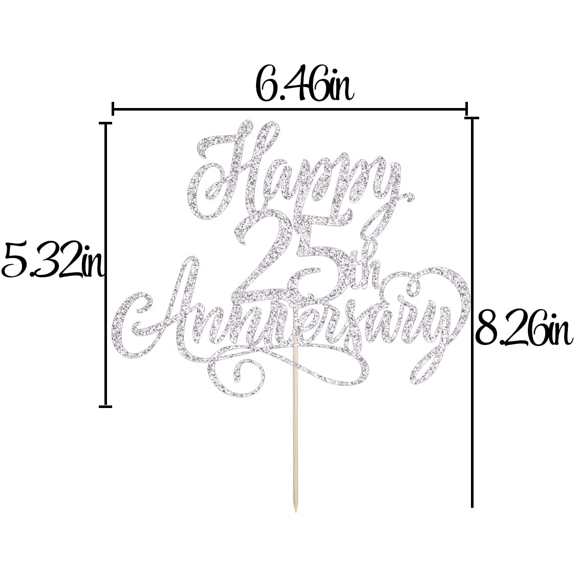 Arokippry Silver Glitter Happy 25Th Anniversary Cake Topper - Company Anniversary Party /25Th Birthday Party Decorations