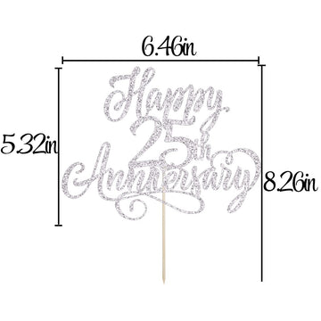 Arokippry Silver Glitter Happy 25Th Anniversary Cake Topper - Company Anniversary Party /25Th Birthday Party Decorations