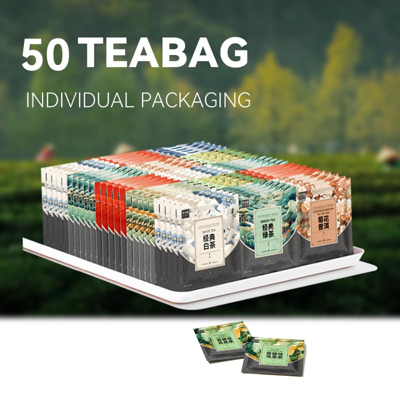 Bei Cai Tea Bags Sampler Assortment Box (50 Count) 10 Different Flavors,Perfect Variety Individually Wrapped Tea Bag,Perfect For Hotels, Offices, Food Service Gift Set &Sampler Variety Pack