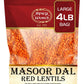 Spicy World Masoor Dal 4 Pound Bag - Split Red Lentils Dry - All Natural, Pure, Vegan - Resealable Bag