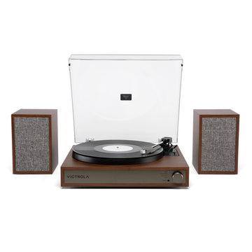 Victrola Harmony - Bluetooth Turntable System- 3-Speed Vinyl Record Player  Stereo Bookshelf Speakers  Mid-Century Modern Design  Audio Technica ATN3600L  Bluetooth Input and Output (Walnut)