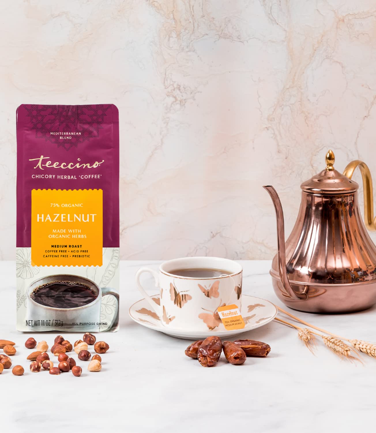 Teeccino Medium Roast Hazelnut Herbal Coffee 11 Ounces (Pack Of 2)