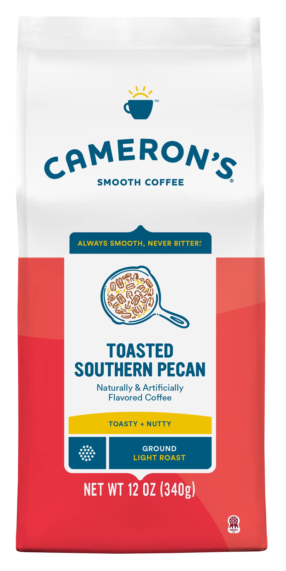 Camerons Coffee Roasted Ground Coffee Bag, Flavored, Toasted Southern Pecan, 12 Ounce