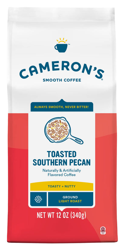 Camerons Coffee Roasted Ground Coffee Bag, Flavored, Toasted Southern Pecan, 12 Ounce