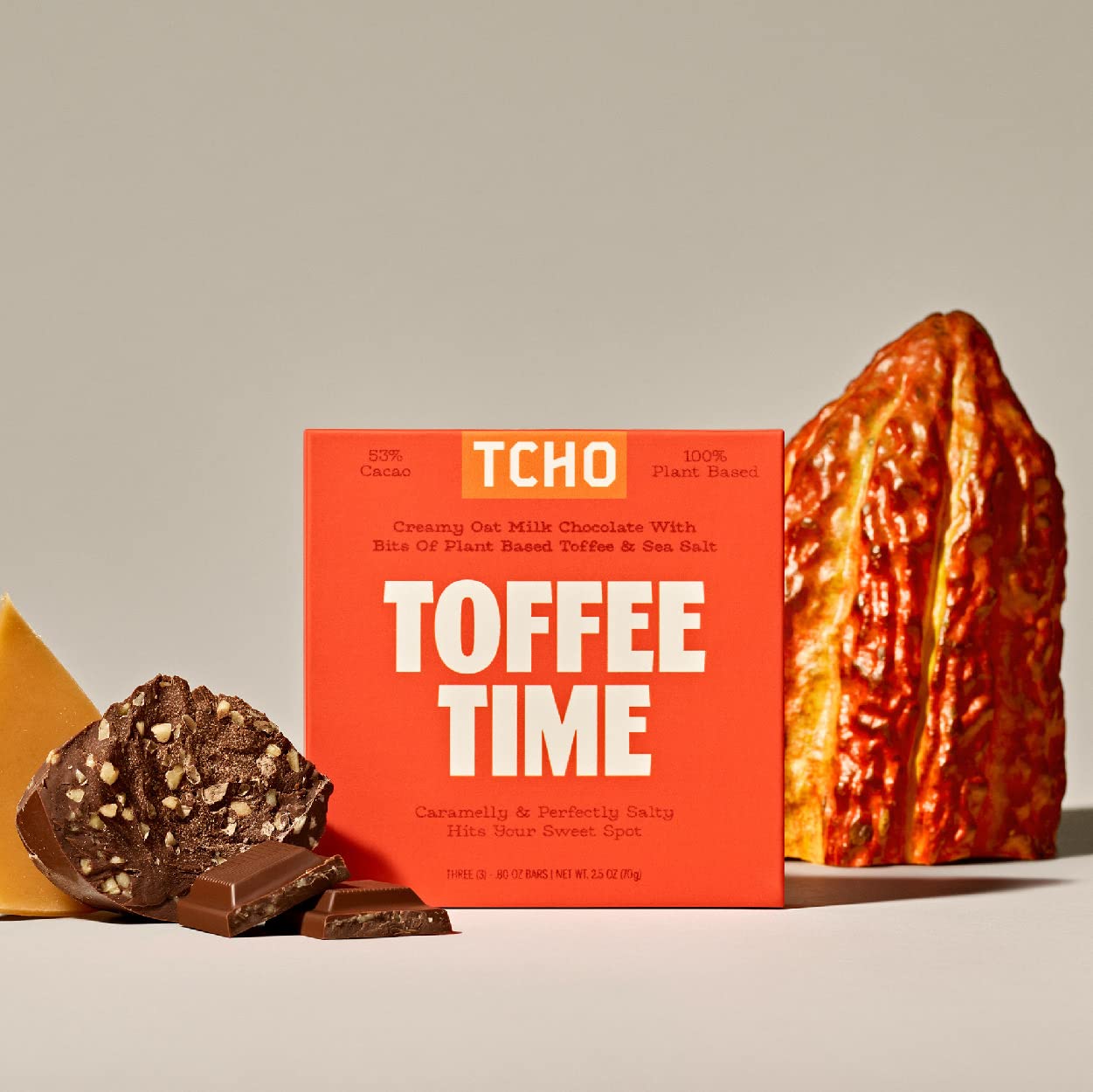 TCHO Oat Milk Chocolate Bars - Toffee Time, Vegan, Non-Dairy, 3 Pack (2.5oz each)