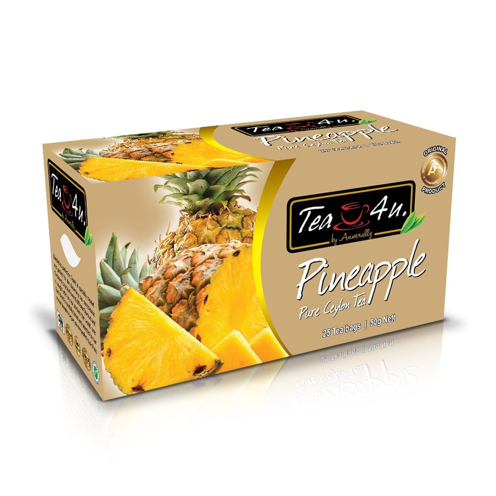 Tea4U Flavored Black Ceylon TeaBags (Pineapple) - Ideal Quality from Sri Lankas Finest Leaves and Expertly Blended - 25 Count