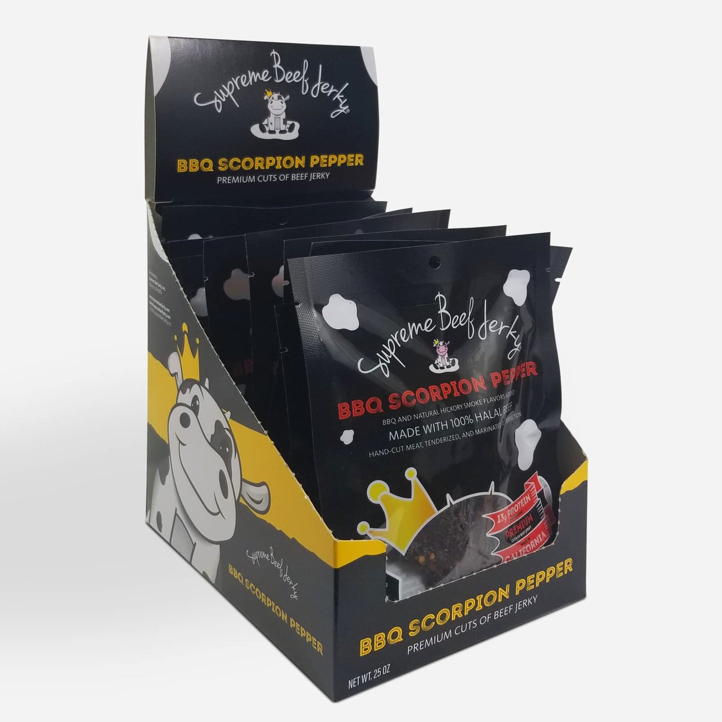 Supreme Beef Jerky, Halal Beef Jerky, Zabiha Halal Certified Beef, Handcrafted Gourmet Meat Snacks, 2.5 Oz Bbq Scorpion Pepper,