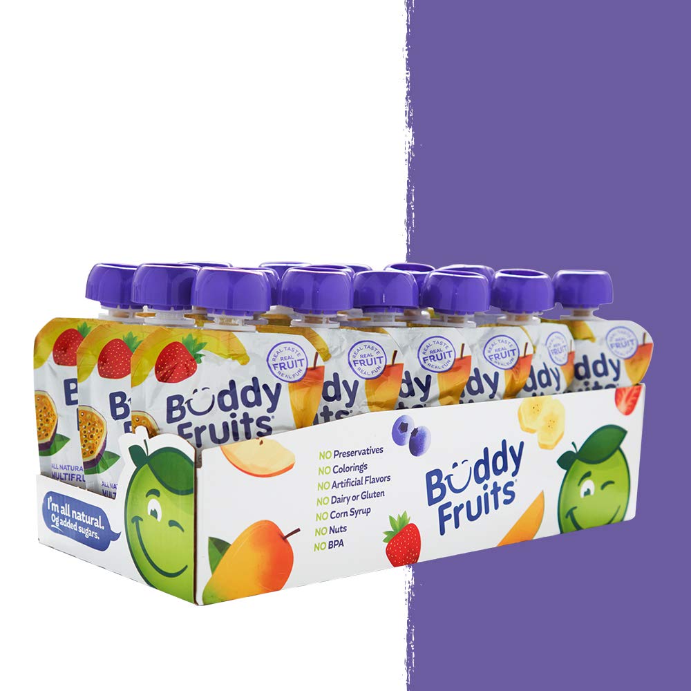 Buddy Fruits Snacks To Go Multifruit Unsweetened Applesauce 3.2Oz Pouch (18Pk) Gluten-Nut-Dairy-Preservatives-Bpa Free, Non Gmo,