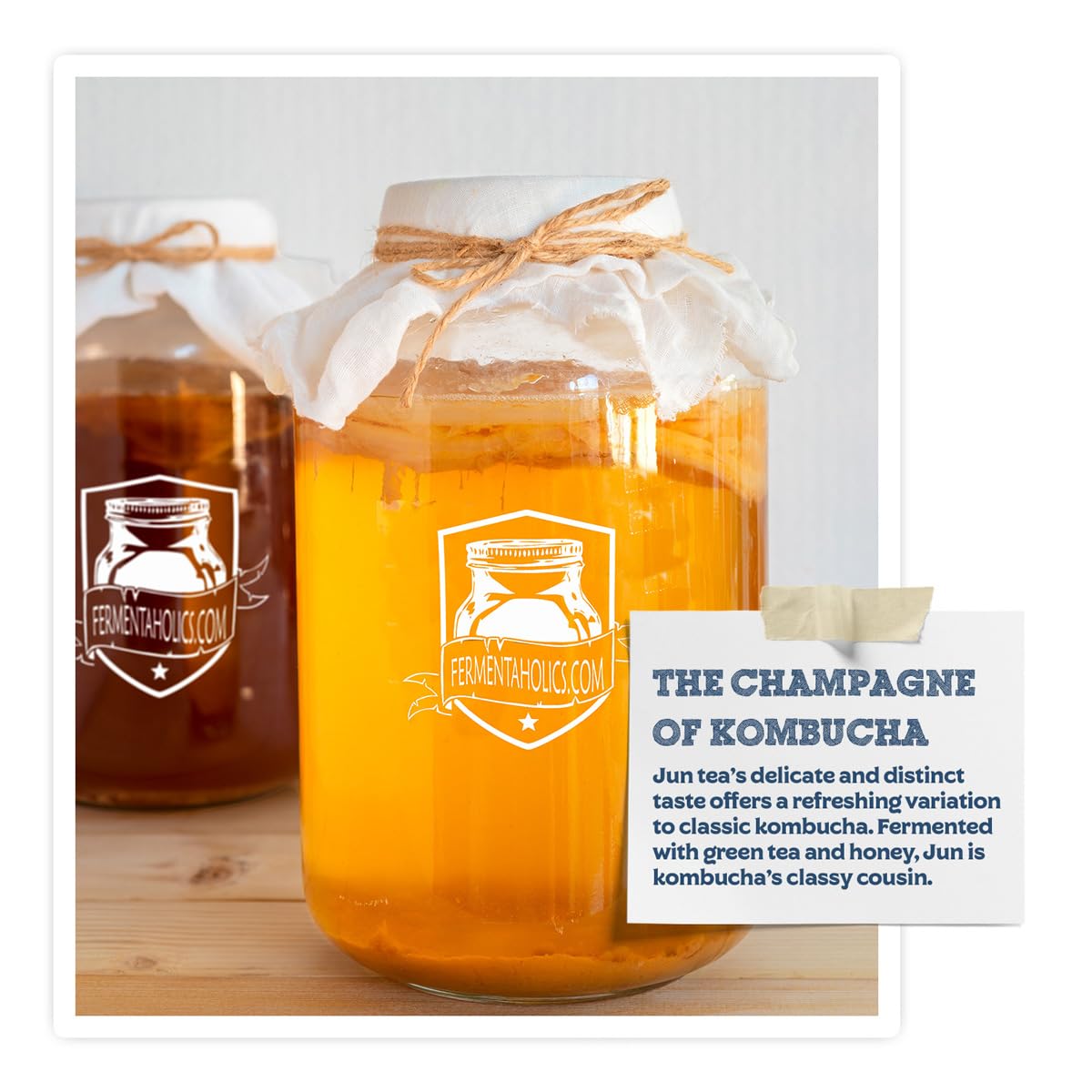 Jun Kombucha Starter Culture - Usda Certified Organic Jun Scoby & Starter Tea - Makes 1 Gallon - Brewed With Organic Green Tea &
