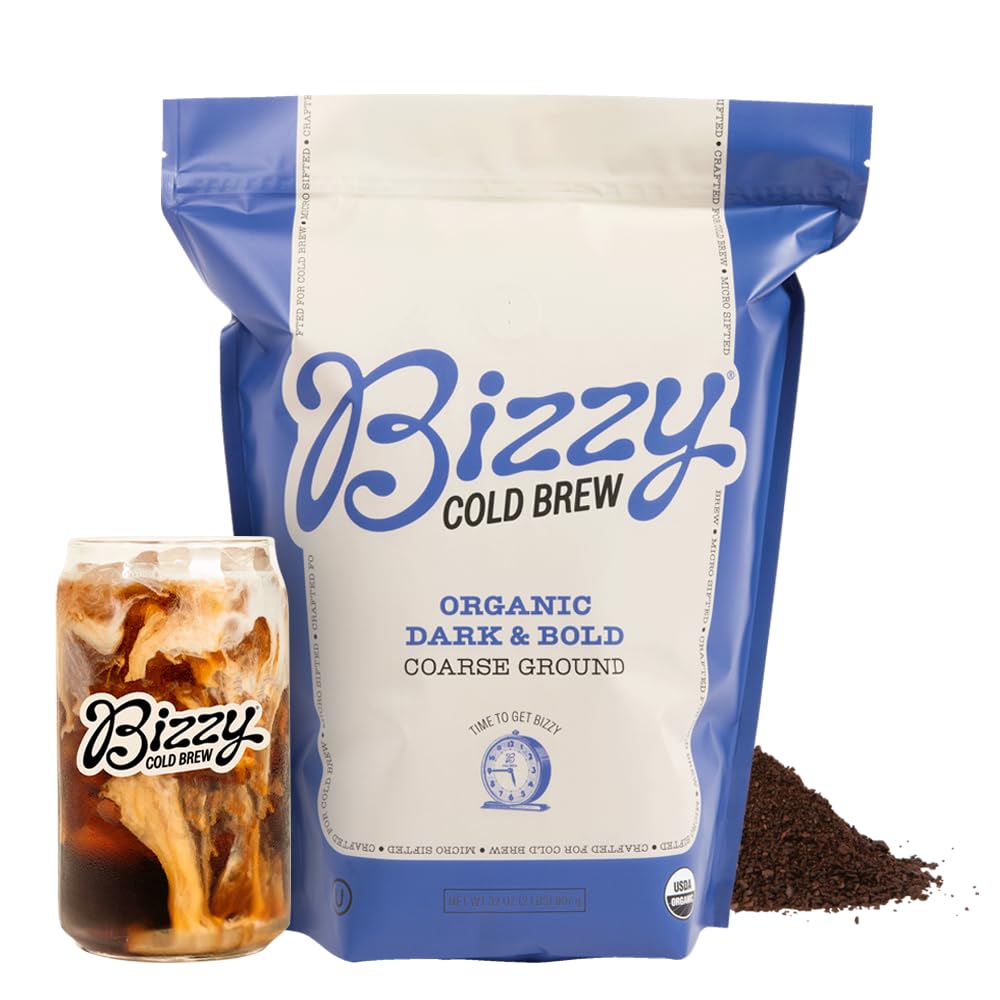 Bizzy Organic Cold Brew Coffee | Dark & Bold Blend | Coarse Ground Coffee | Dark Roast | Micro Sifted | Specialty Grade | 100% Arabica | 2 Lb
