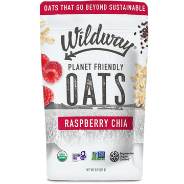 Wildway Organic Rolled Oats, Gluten-Free Overnight Oats, Raspberry Chia, 9 Oz, Non-GMO, Plant-Based Protein