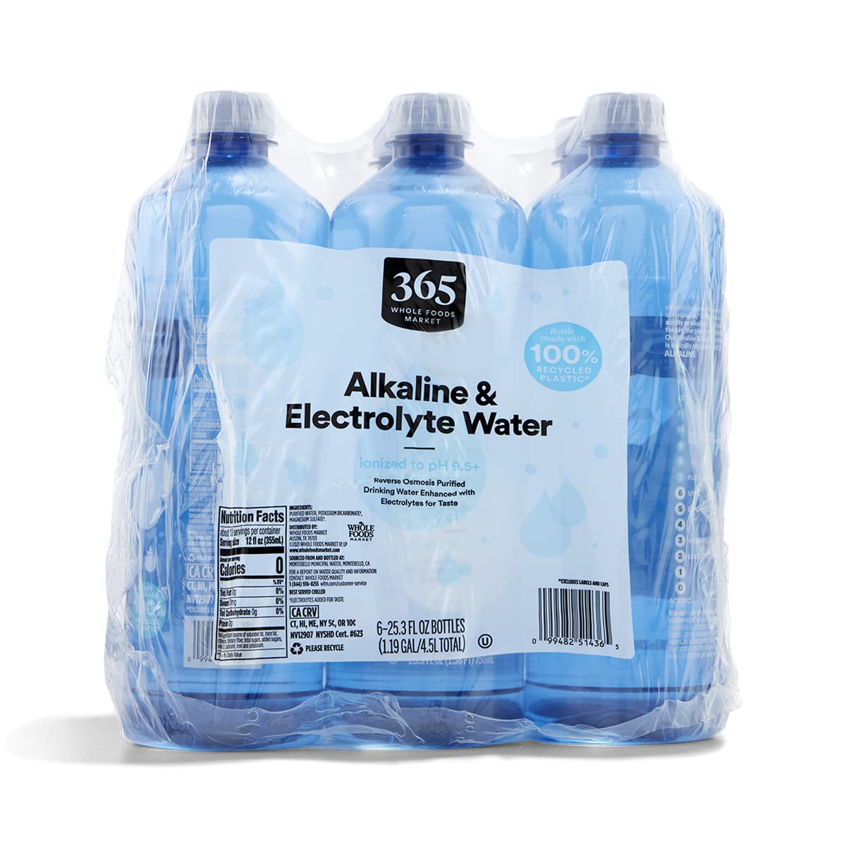 365 by Whole Foods Market Alkaline & Electrolyte Water Bottles, 25.3 Fl Oz, Pack of 6 - Hydration Boost for Active Lifestyles