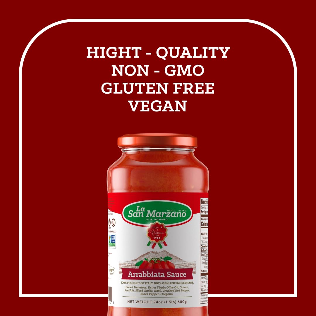 La San Marzano Arrabiata Sauce, All Natural, Vegan, Gluten Free, 24 oz, Pack of 6