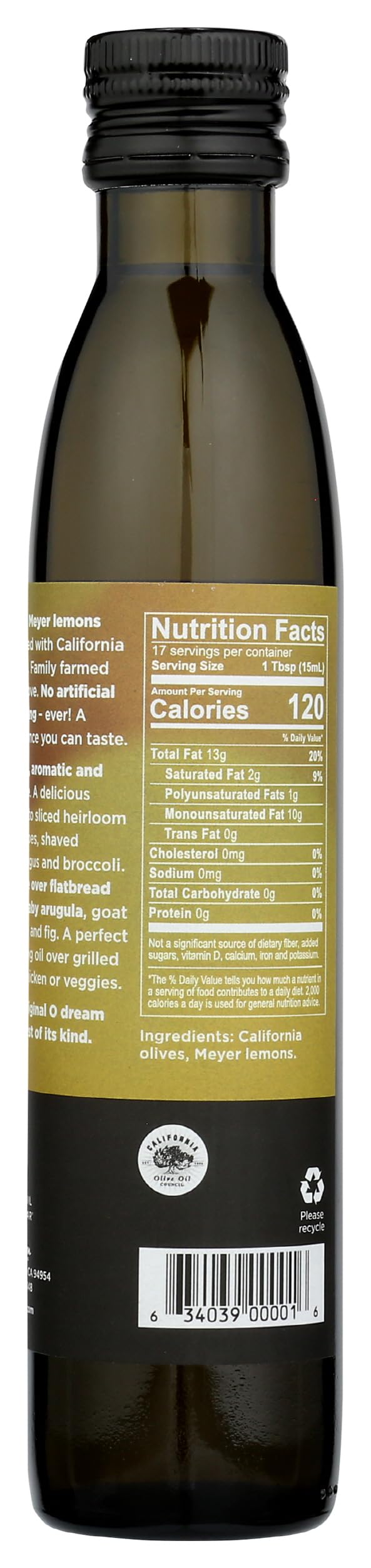 O OLIVE OIL & VINEGAR Organic Crushed Meyer Lemon Olive Oil, 8.45 Fluid Ounce