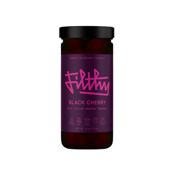 Filthy Black Amarena Mixed Flavor Cherries  11 Oz Jar  45 Cherries