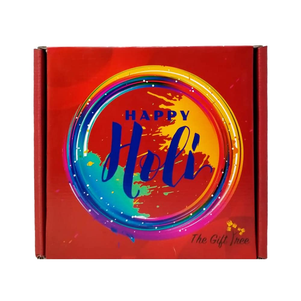 The Gift Tree Special Holi Gift Hamper | Three Eco Friendly Holi Color, Thandai, Nuts, Chips, Khakhra, Chocolate And Sandwich Bi