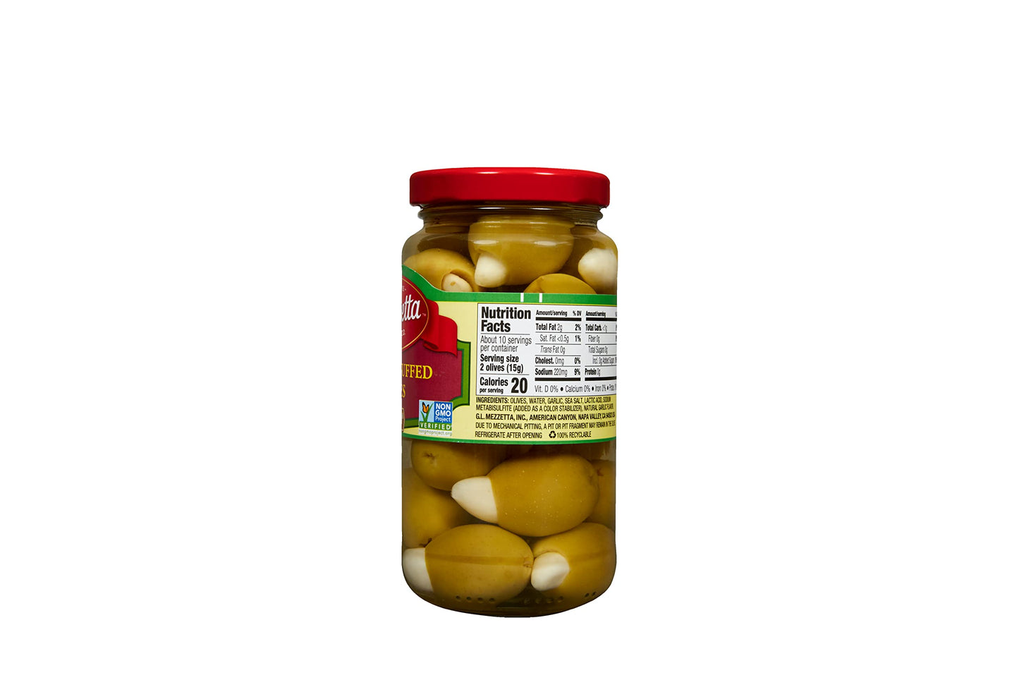 Mezzetta Garlic Stuffed Olives | Non-Gmo, Gluten Free, Keto | 6 Ounce Dr Wt Jar (Pack Of 6)