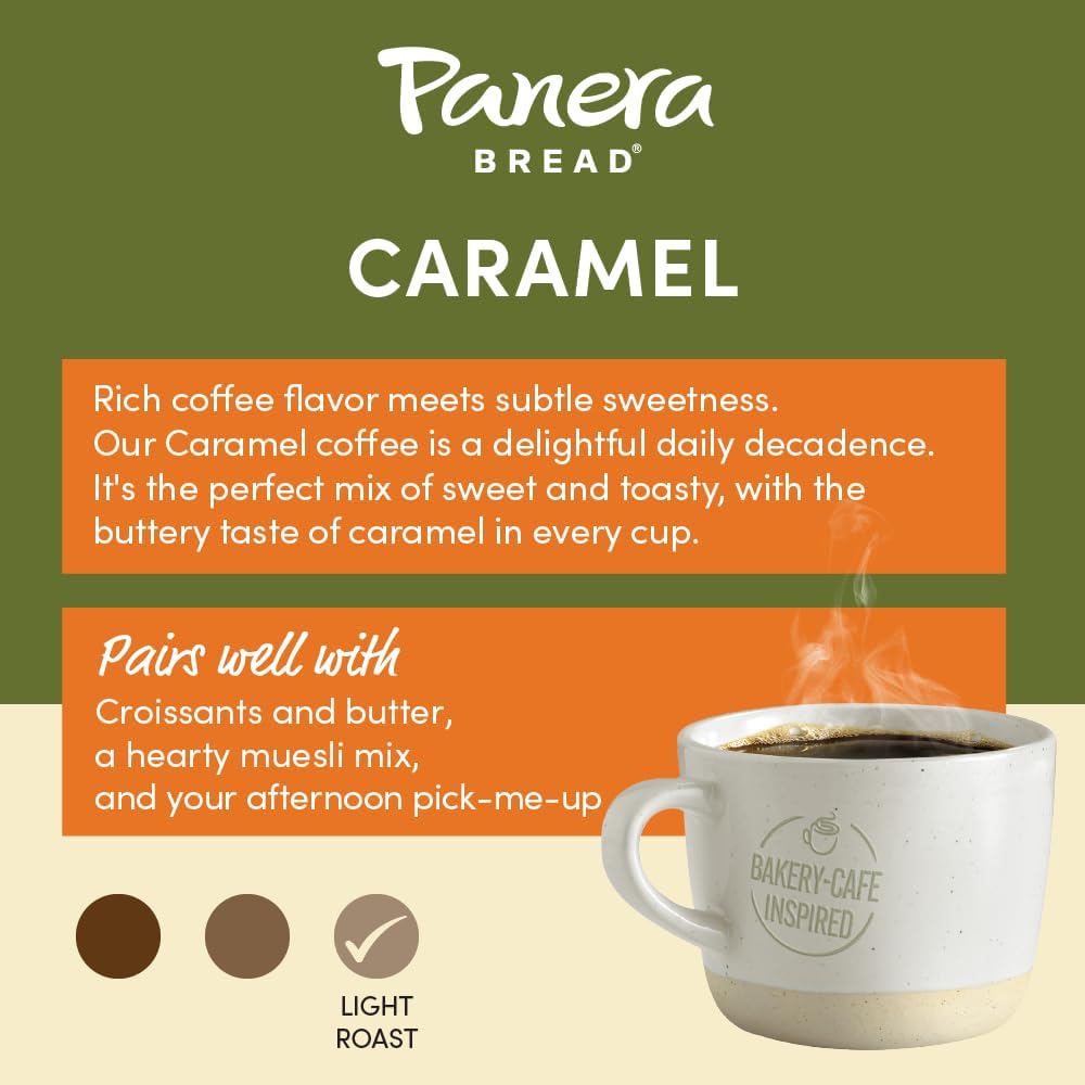 Panera Caramel Light Roast, Ground Coffee, Flavored Coffee, Bagged 12Oz, Pack Of 6