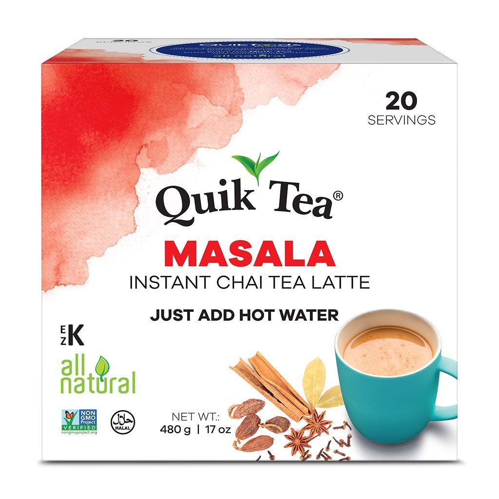 QuikTea Masala Chai Tea Latte 20 Pouches - Packaging May Vary | Single Serve | All Natural & Preservative Free Authentic Instant