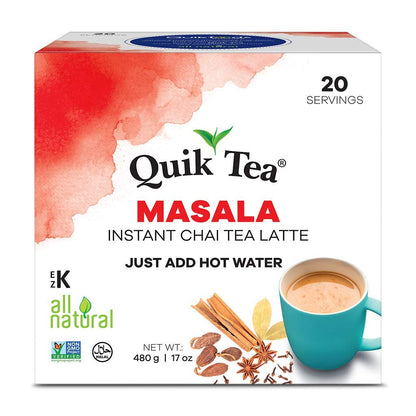 QuikTea Masala Chai Tea Latte 20 Pouches - Packaging May Vary | Single Serve | All Natural & Preservative Free Authentic Instant