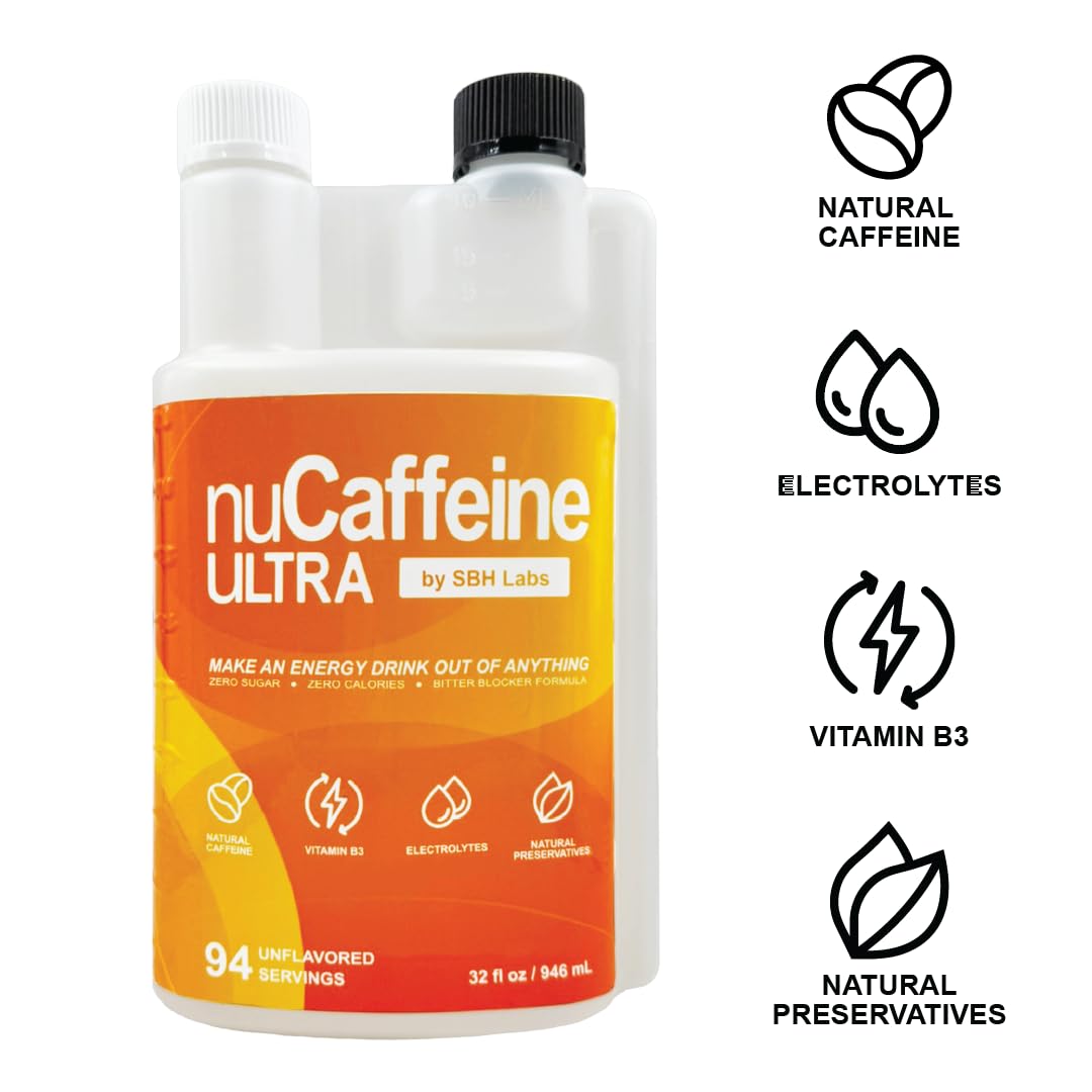 SBH Labs nuCaffeine Ultra Energy Drink Mix | Natural Caffeine + B3 + Electrolytes | 32 Fl Oz (Pack of 1)