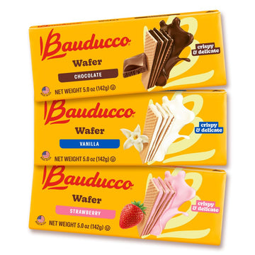 Bauducco Wafer Cookies, Assorted, Chocolate, Vanilla, and Strawberry, 60 oz (Pack of 12) - Crispy & Delicate Wafer Cookies With 