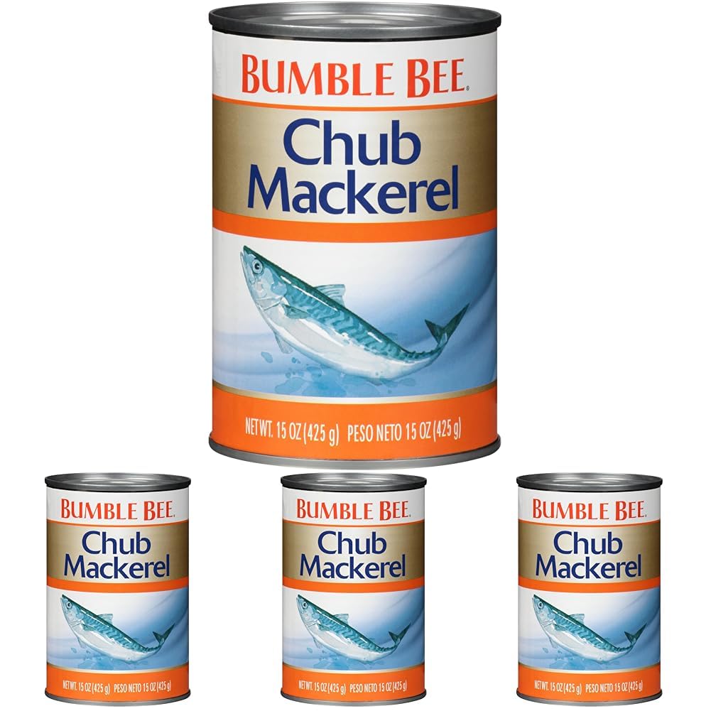 Bumble Bee Chub Mackerel, 15 oz Can - Canned Mackerel Fish, High Protein Keto Food, Gluten Free (Pack of 4)