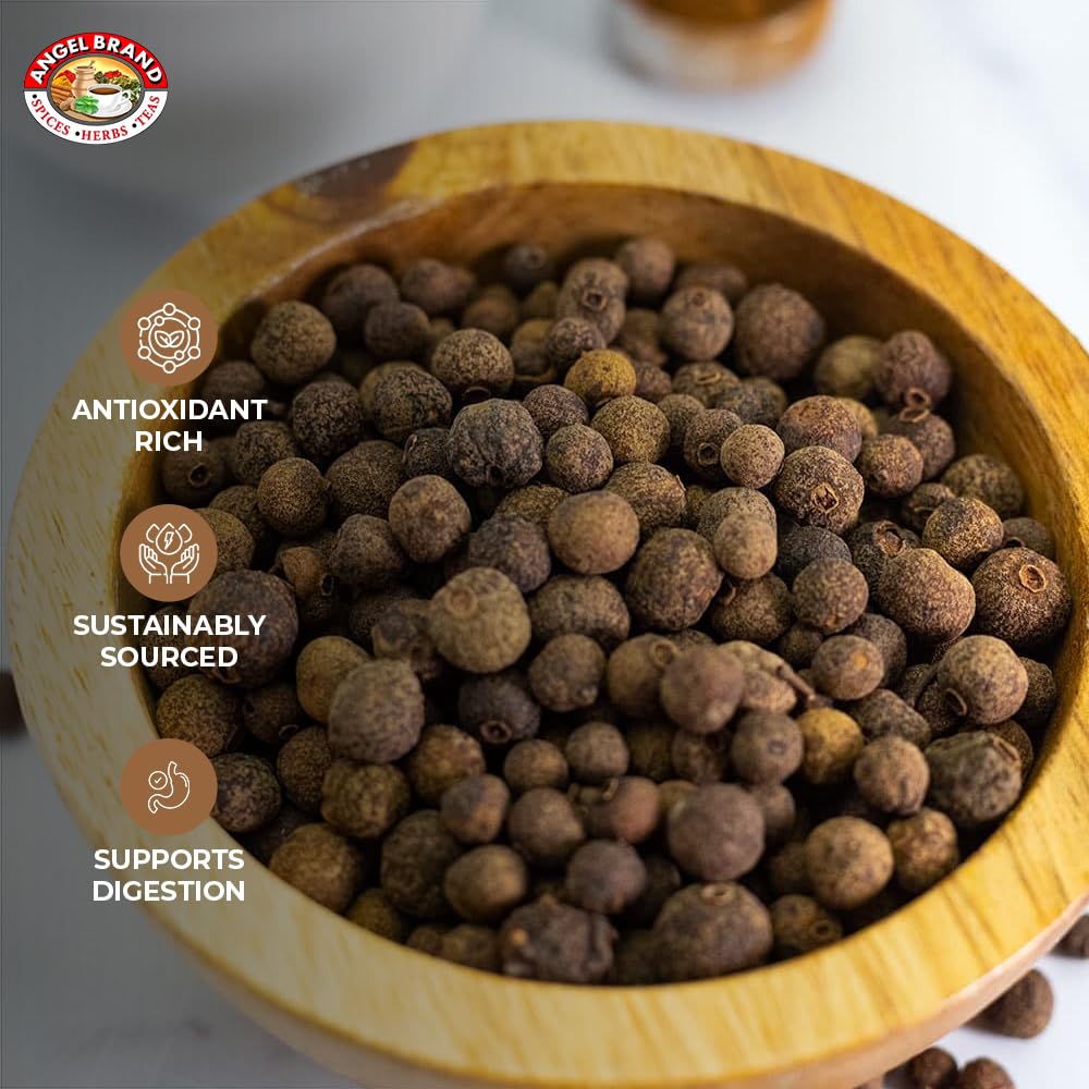 Angel Brand Allspice Pimento Seed Whole, 1.5 oz Bottle - Aromatic Flavor for Sweet & Savory Dishes, Sourced from Pimenta Dioica Tree