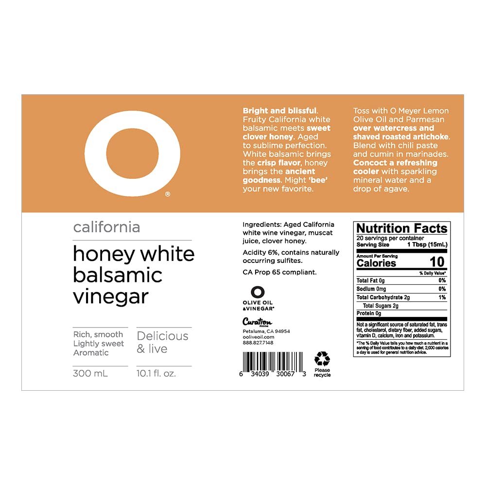 O Olive Oil Honey White Balsamic Vinegar - Case of 6 - 10.1 FZ (6x10.1 FZ)
