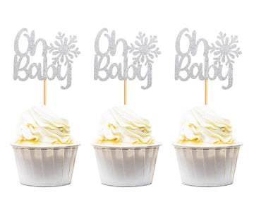 Keaziu 36 Pack Oh Baby Snowflake Cupcake Toppers Baby Shower Winter Theme Cupcake Picks For Winter Snowflake Birthday Girl Boy C