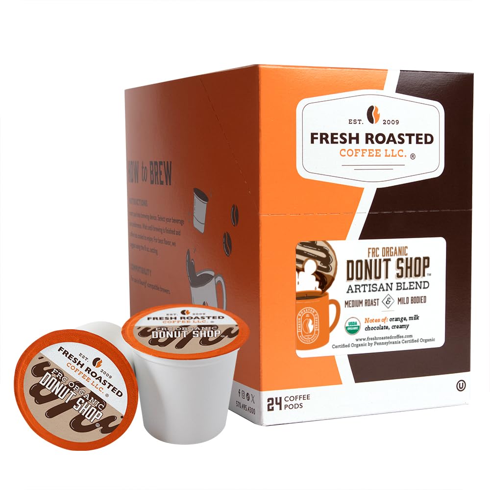 Fresh Roasted Coffee Organic Donut Shop Medium Roast K-Cup Compatible 24 Pods Coffee