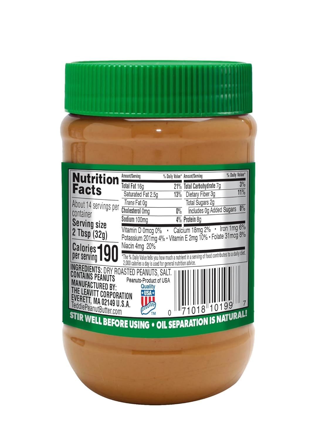 Teddie All Natural Peanut Butter, Chunky, Gluten Free & Vegan (16 Ounce (Pack of 12))