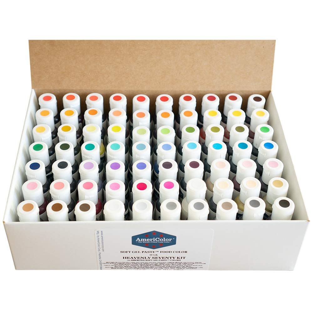 AmeriColor Soft Gel Paste Food Coloring Kit, 70 x 0.75 Ounce Bottles, Ivory, Orange, Blue, Yellow, Sky Blue, Navy Blue, White