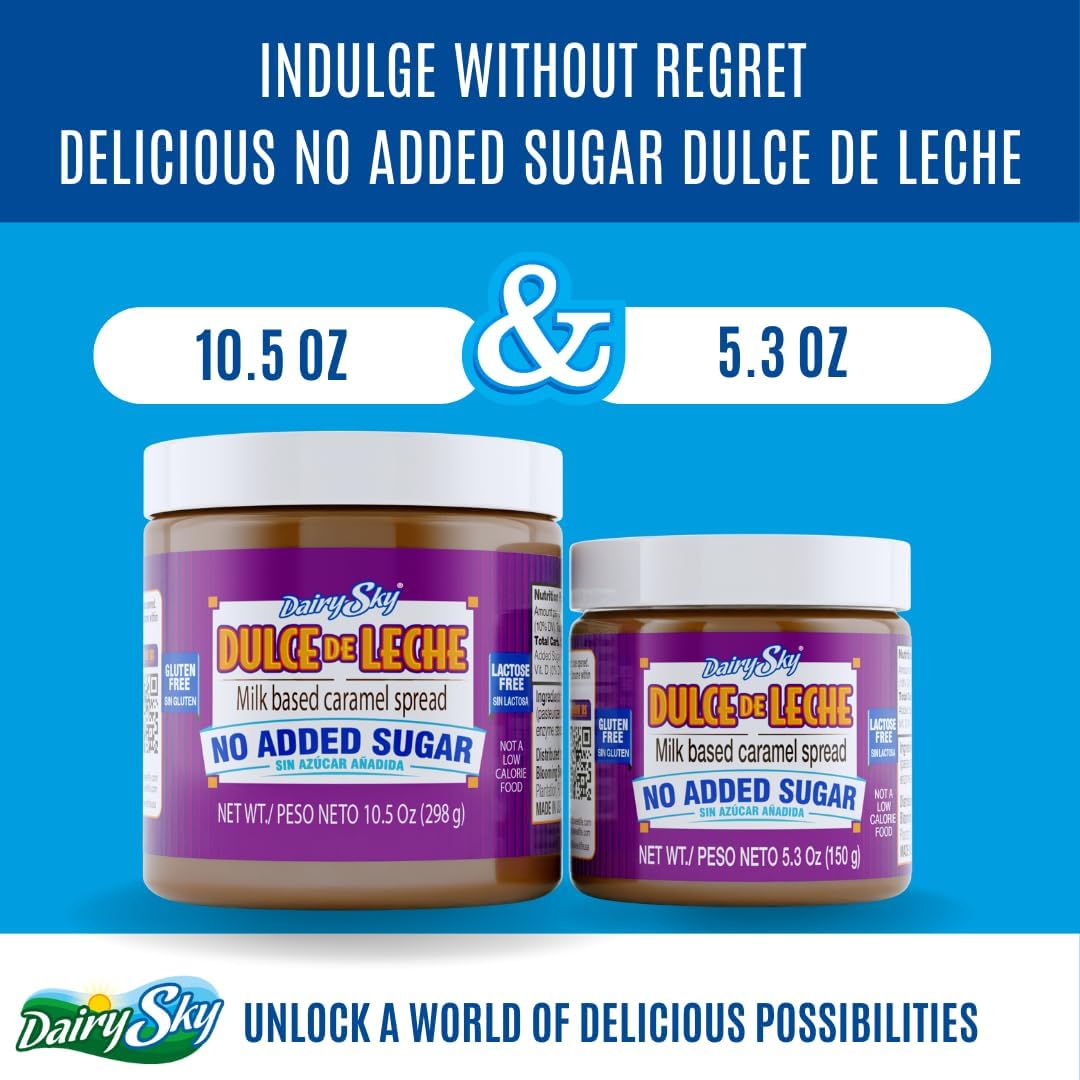 DairySky Dulce de Leche No Added Sugar - 10.5oz Made with Real Milk, Gluten-Free - Milk Based Caramel - Perfect for Desserts
