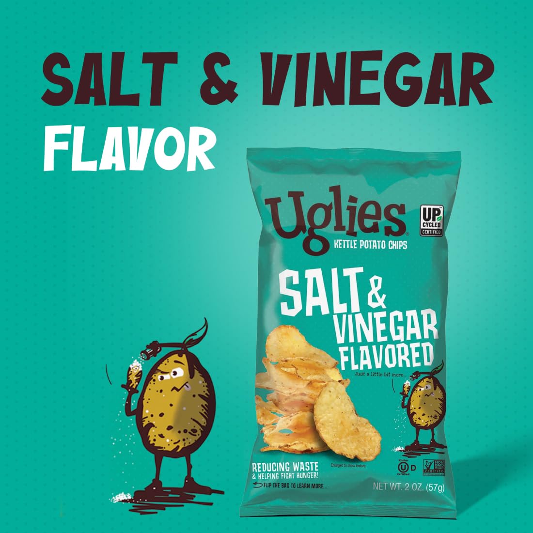 Uglies Kettle-Cooked Potato Chips, Salt and Vinegar, Gluten-Free, 6 Oz, Pack of 12