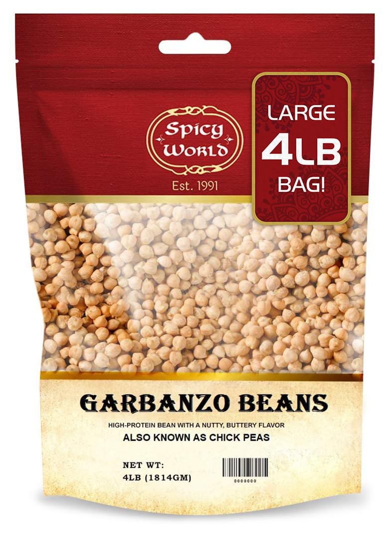 Garbanzo Beans - Chickpeas Dried 4 Lb Bag - All Natural, Sproutable, Perfect For Hummus - By Spicy World