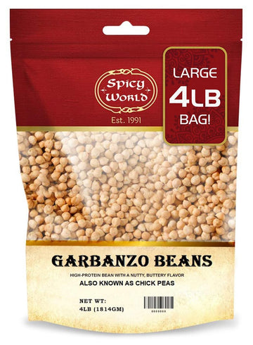 Garbanzo Beans - Chickpeas Dried 4 Lb Bag - All Natural, Sproutable, Perfect For Hummus - By Spicy World