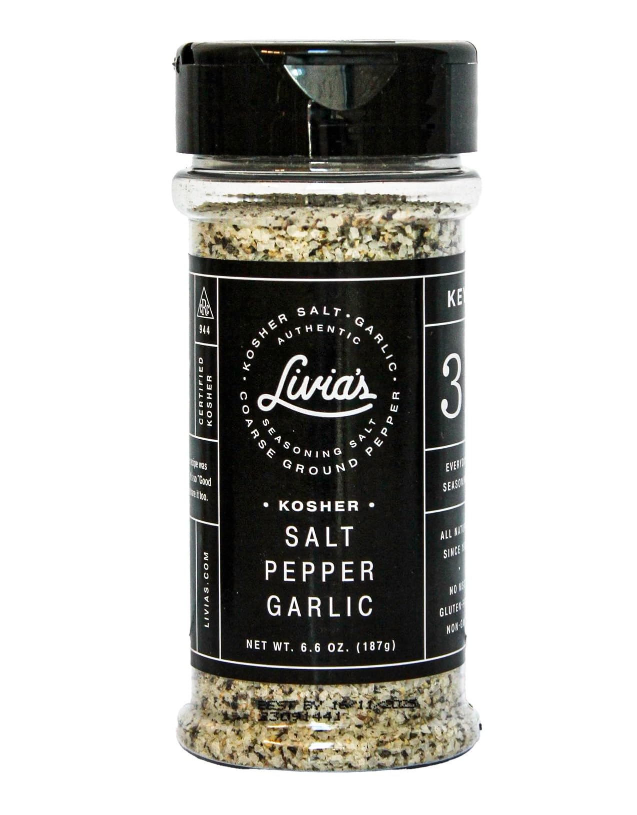 Livias Salt Pepper Garlic Seasoning | Unlocks & Elevates Flavors of Steak, Chicken, Burgers & More | Kosher, Gluten-Free & MSG-