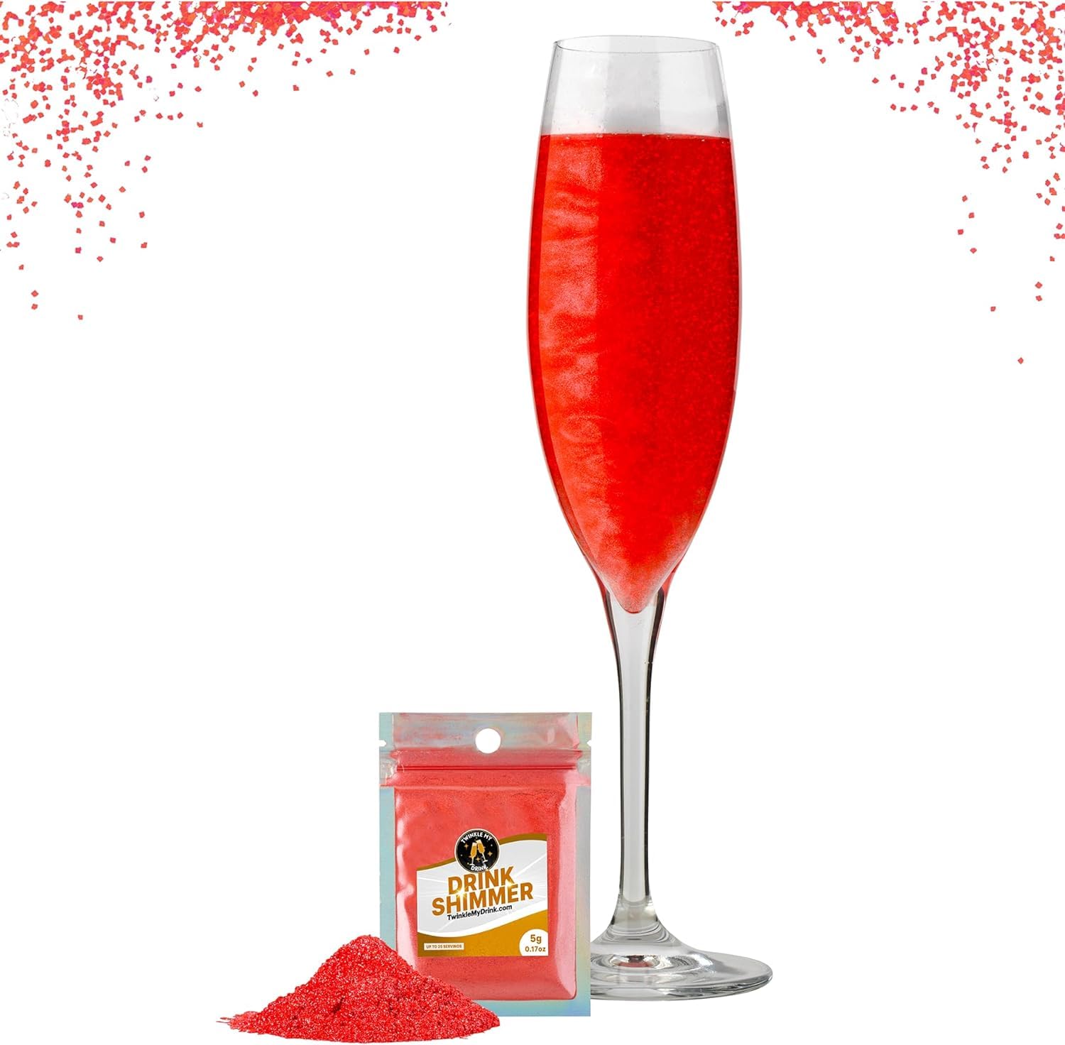 Twinkle My Drink Red Edible Glitter for Drinks | Valentines Day Decorations | Red Cocktail Decorations | 5g up to 25 Servings