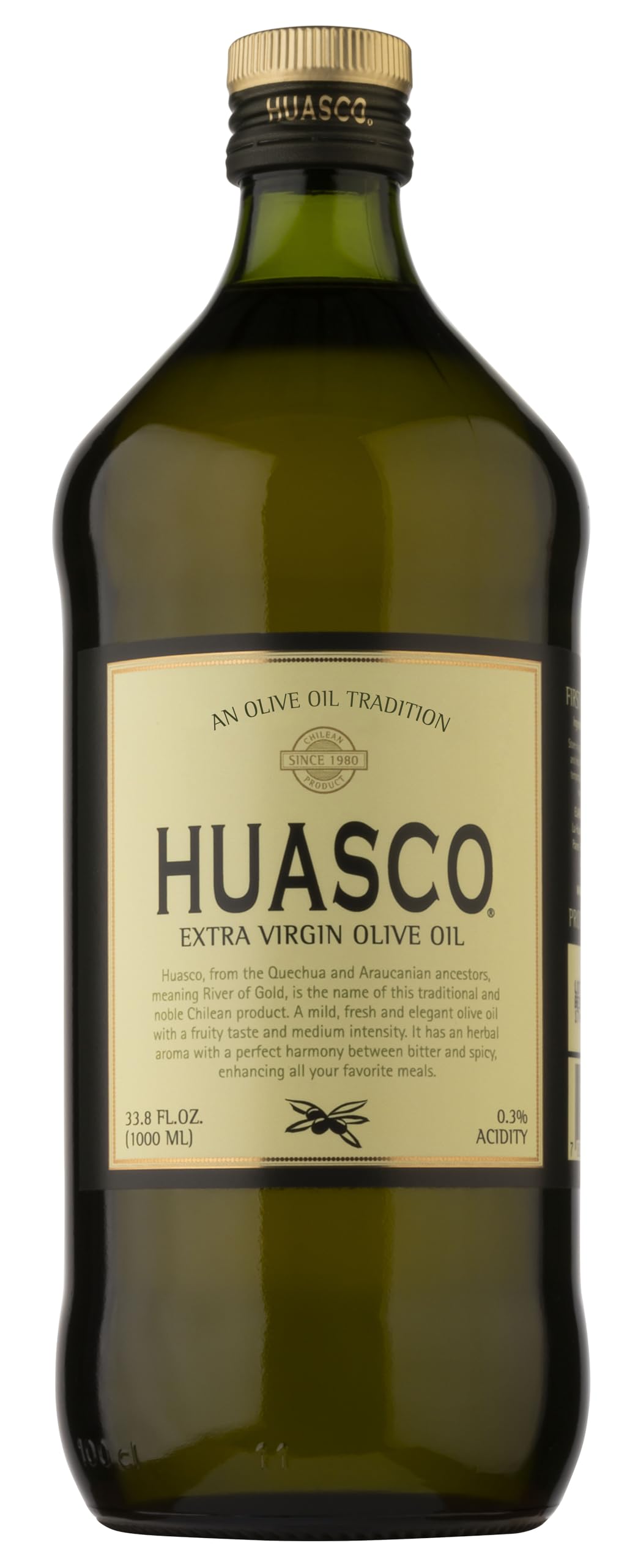 Extra Virgin Olive Oil By Huasco |First Cold Press - From Chile, 33.8 Fl Oz (1000 Ml)